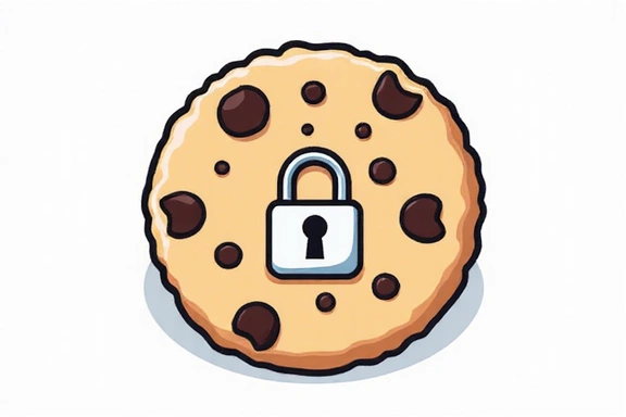 Ilustración de una cookie digital con un candado simbolizando seguridad
