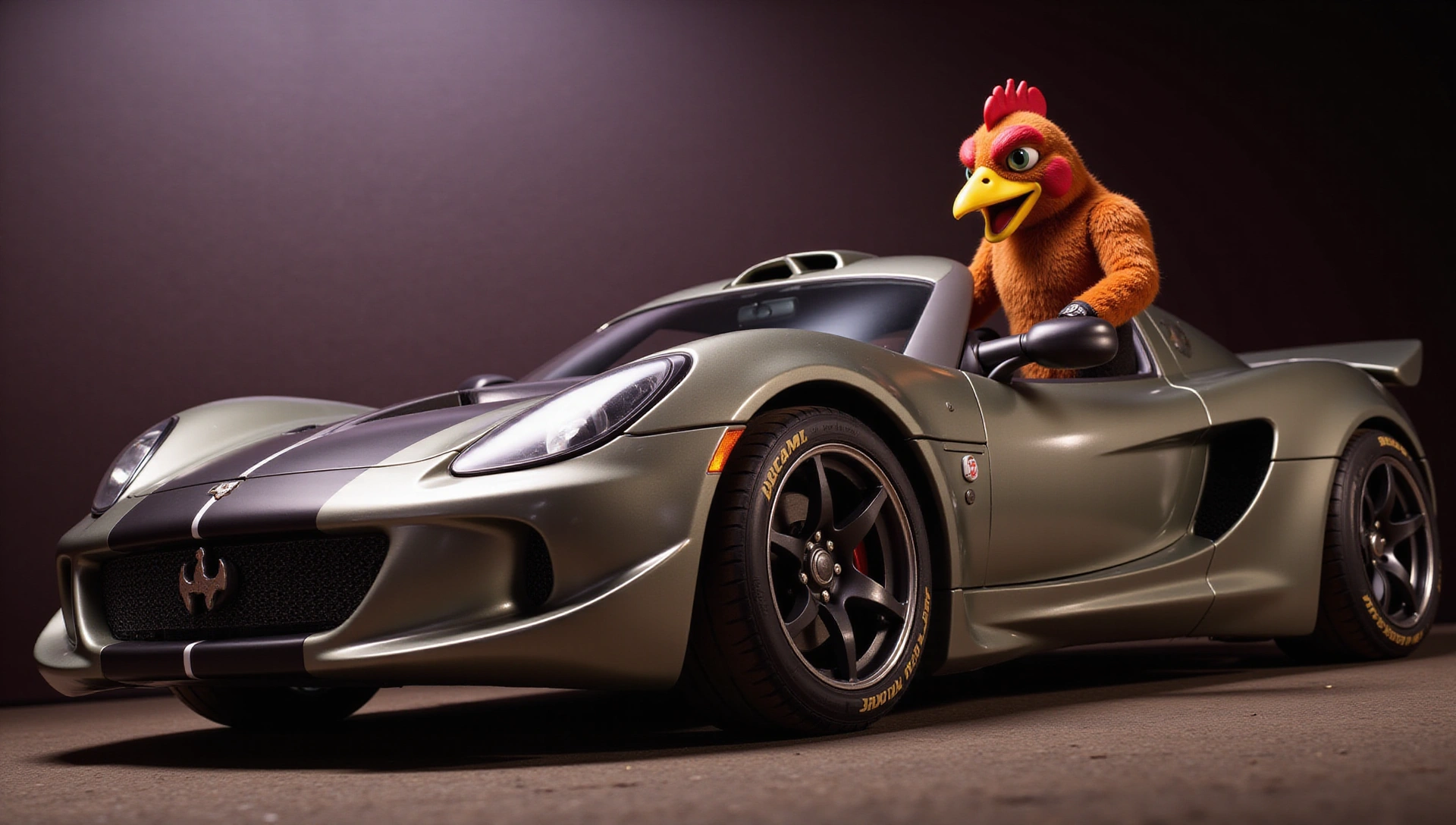 Fondo de pantalla de personaje de pollo piloto con su coche