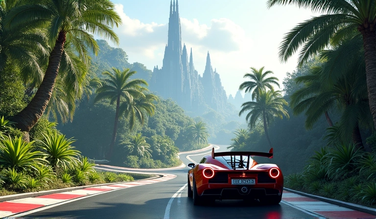 Vista panorámica de un circuito de carreras exótico