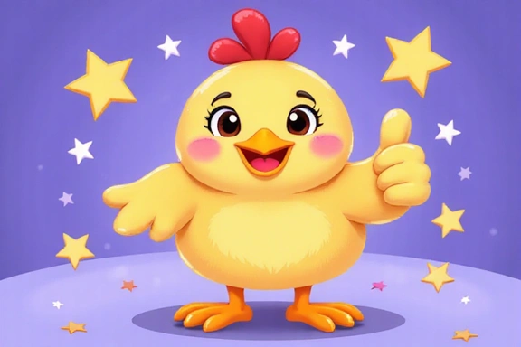 Ilustración de un pollo feliz con un mensaje de agradecimiento