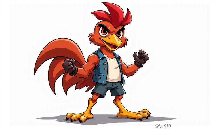 Arte conceptual de un personaje rival de gallina con actitud desafiante