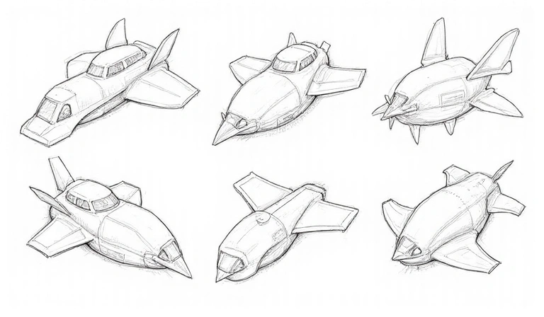 Arte conceptual de diferentes tipos de alas y propulsores para gallinetas
