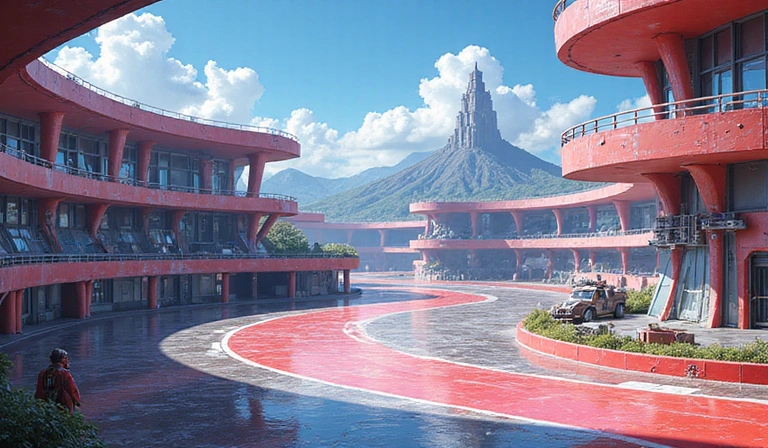 Arte conceptual de un entorno de pista de carreras futurista