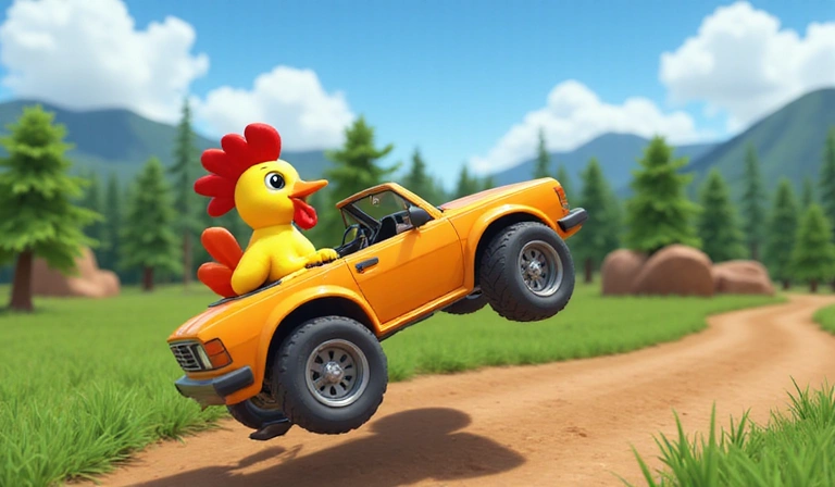 Captura de pantalla de una gallineta de carreras saltando sobre un obstáculo