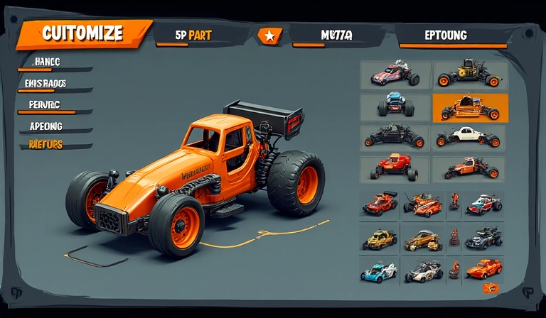 Pantalla de personalización de vehículo de carreras de gallina