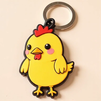 Llavero de goma de Kilmaster con un personaje de gallina
